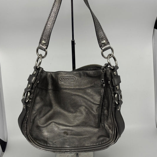 Coach Metallic Gray Leather Shoulder Bag