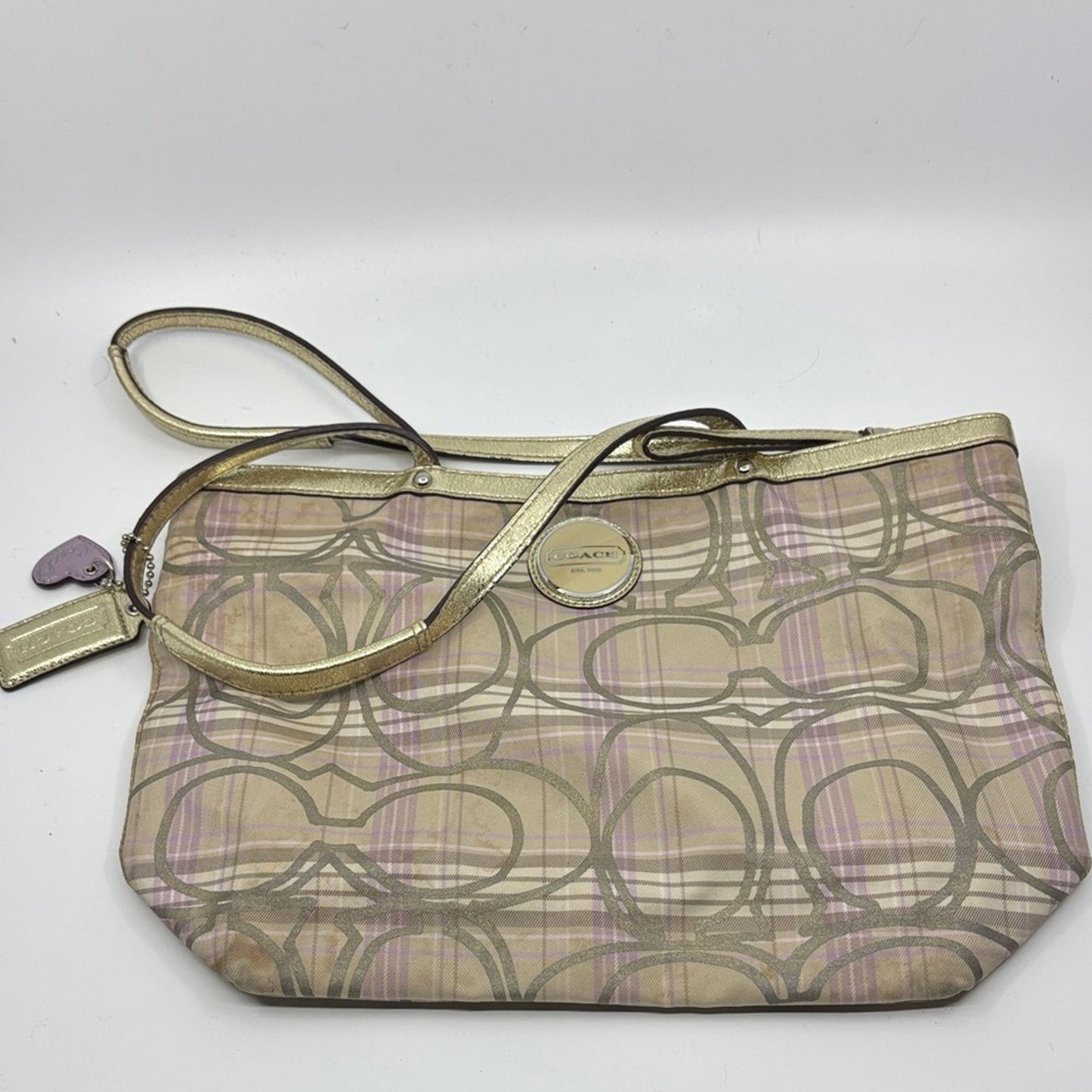 Coach Beige and Gold Shoulder Bag