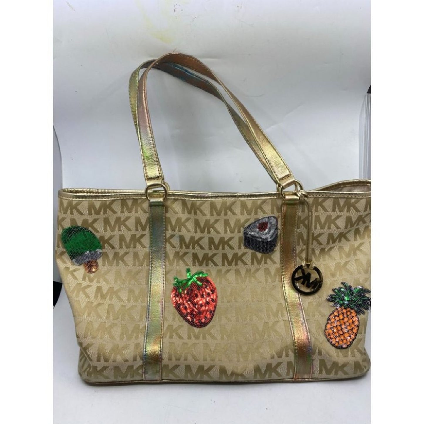 Michael Kors XL Jacquard Fabric Tan Tote Bag