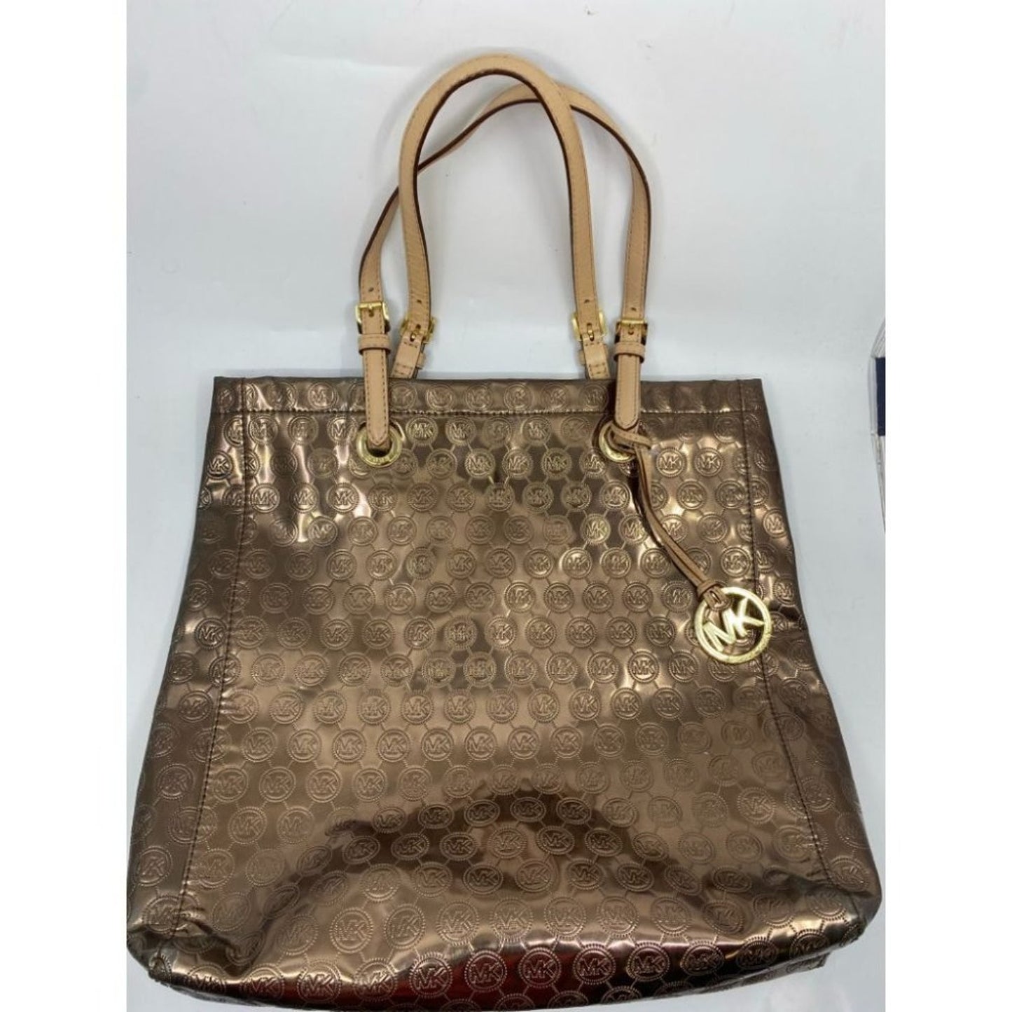 Michael Kors Brown Gold Patent Leather Tote Bag