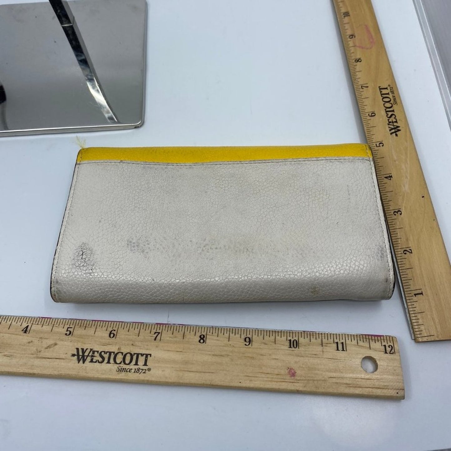 Coach Yellow White Grain Leather Wallet