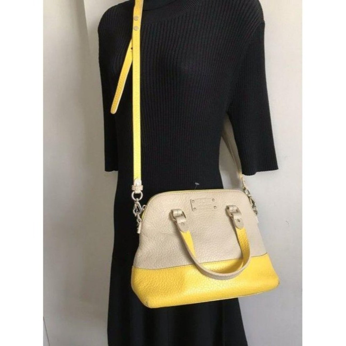 kate spade tote beige yellow leather cross body ba