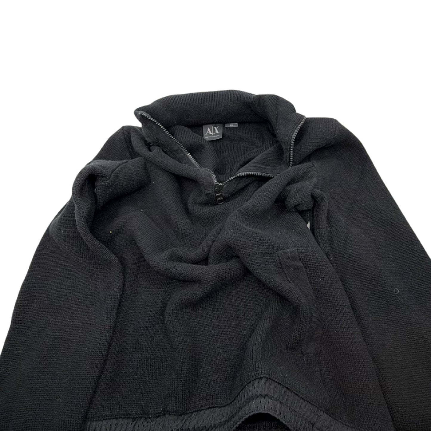 Armani Exchange Black Cotton Blend Half-Zip Hooded Sweater M