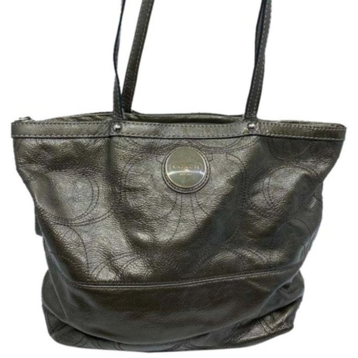 COACH LG Patent Leather Silver Gold Shoulder Bag