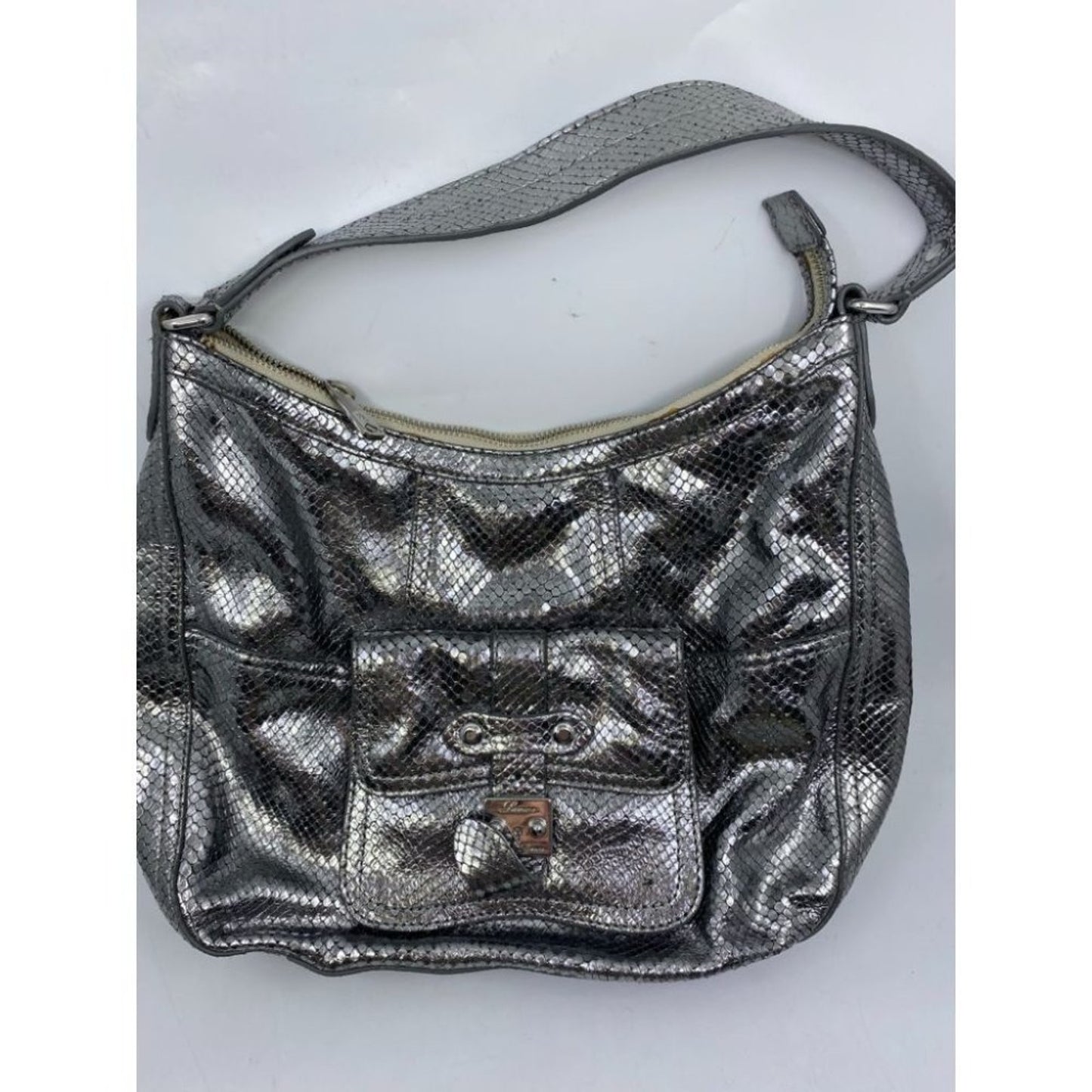 COLE HAAN Silver Snake Print Leather Hobo Bag