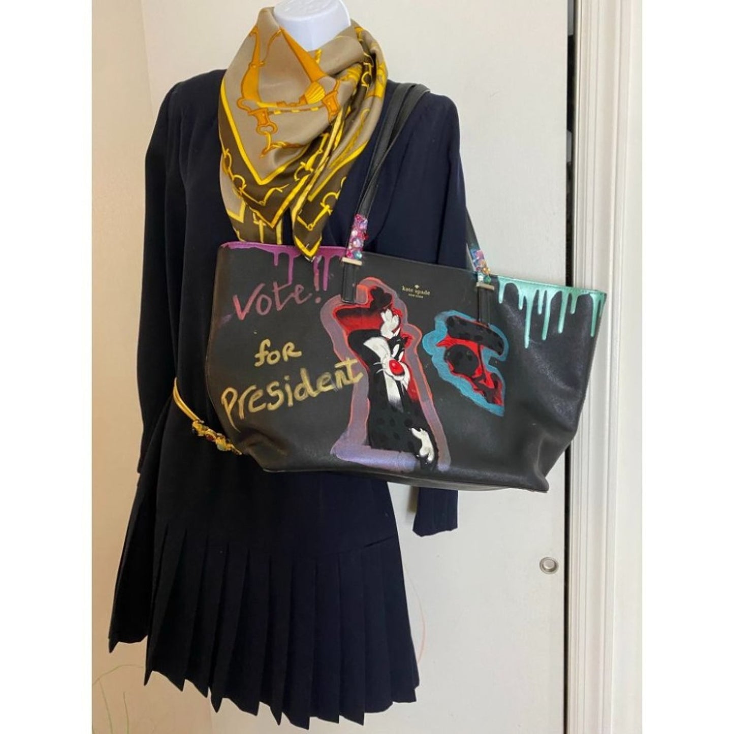 KATE SPADE Black Purple Green Leather Shoulder Bag