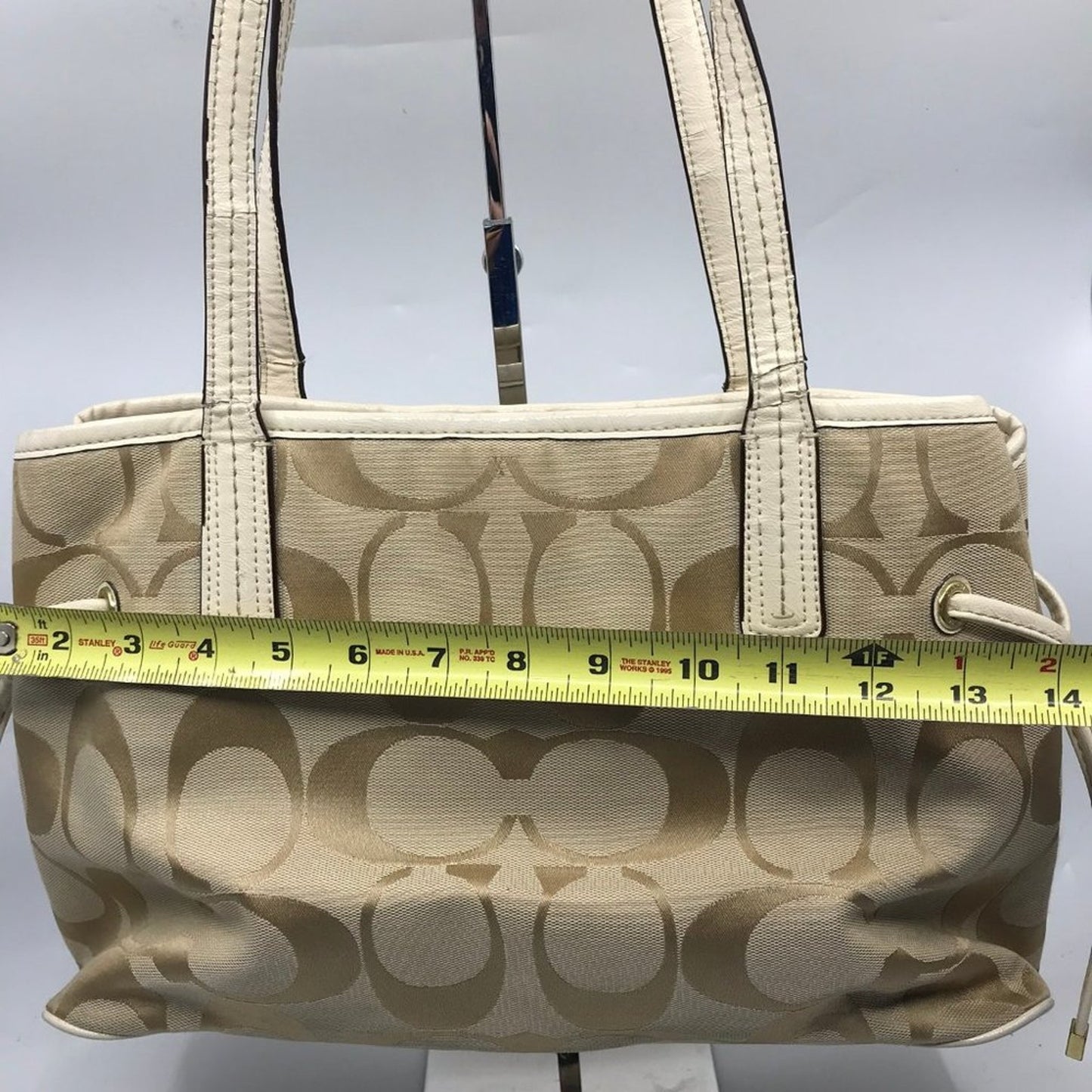 Coach Tan Cream Medium Fabric Shoppers Tote Bag