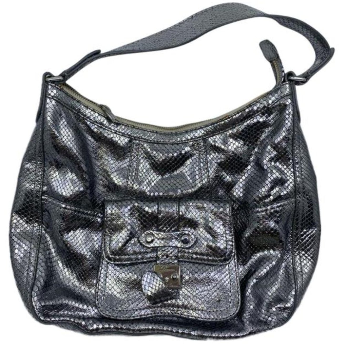 COLE HAAN Silver Snake Print Leather Hobo Bag