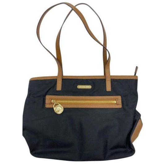 Michael Kors Nylon Black Tan Shoulder Tote Bag LG