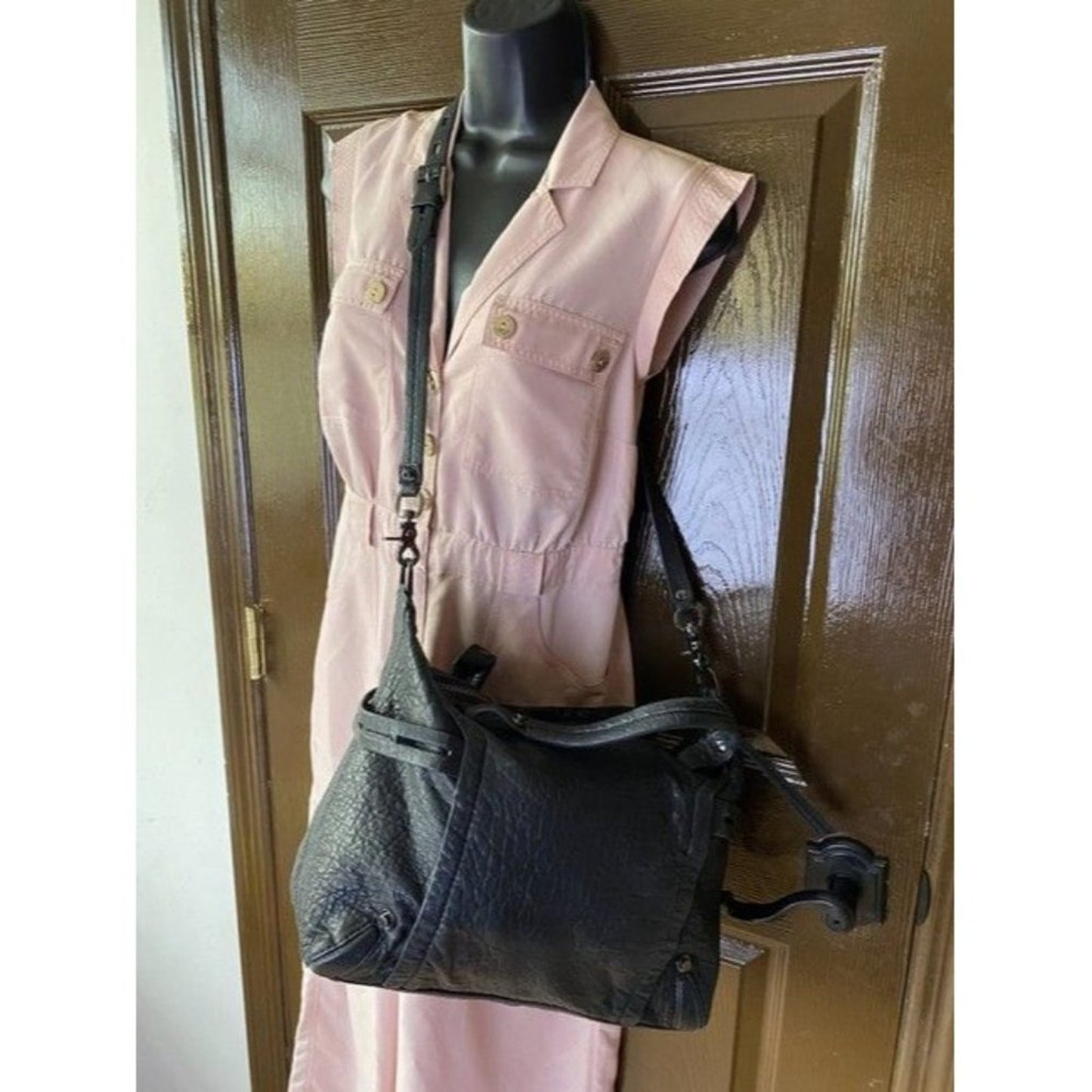 Botkier Large Convertible City Black Pebbled Leather Cross Body Bag