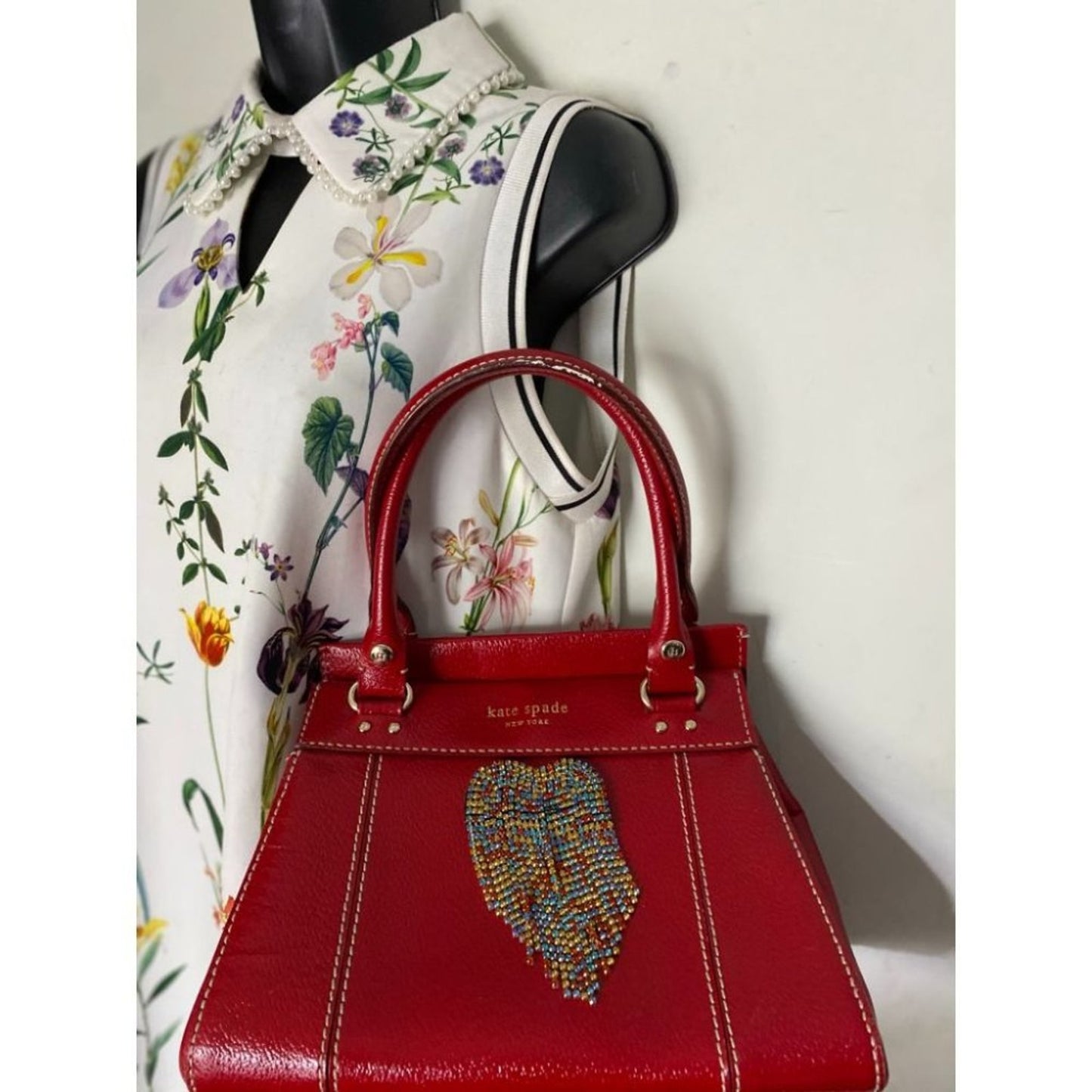 KATE SPADE Red Leather Hand Bag Customized W/Heart