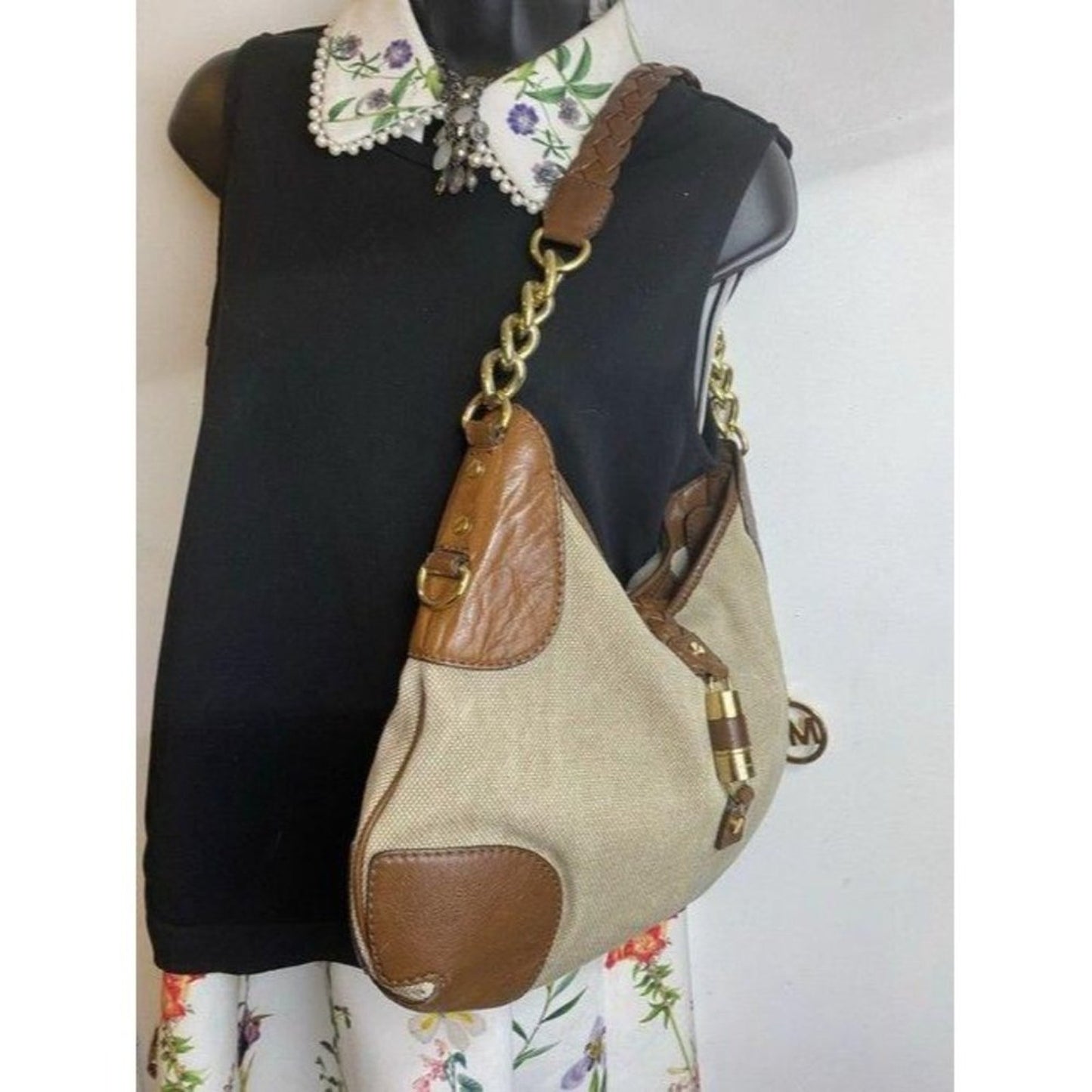 michael kors handbag tan brown fabric hobo bag