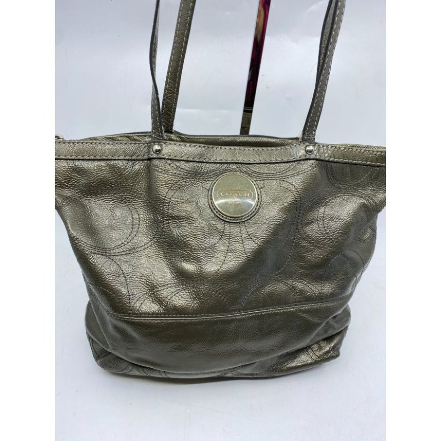 COACH LG Patent Leather Silver Gold Shoulder Bag
