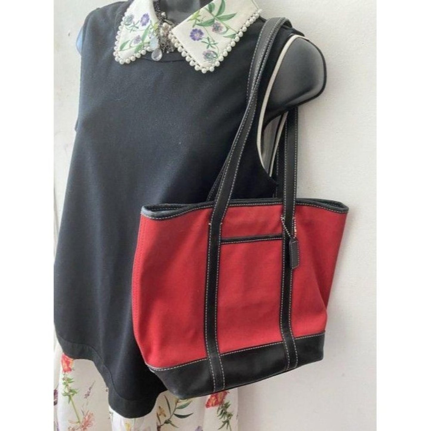coach large red black nylon shoulder bag