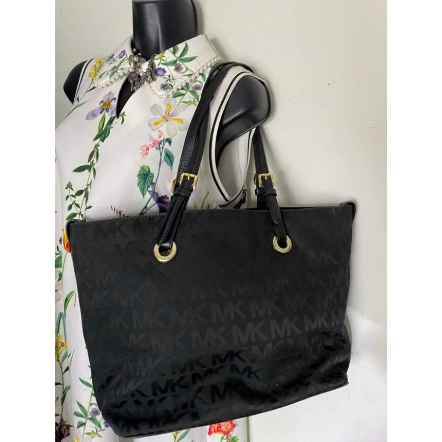 Michael Kors All Over Logo Black Fabric Tote Bag