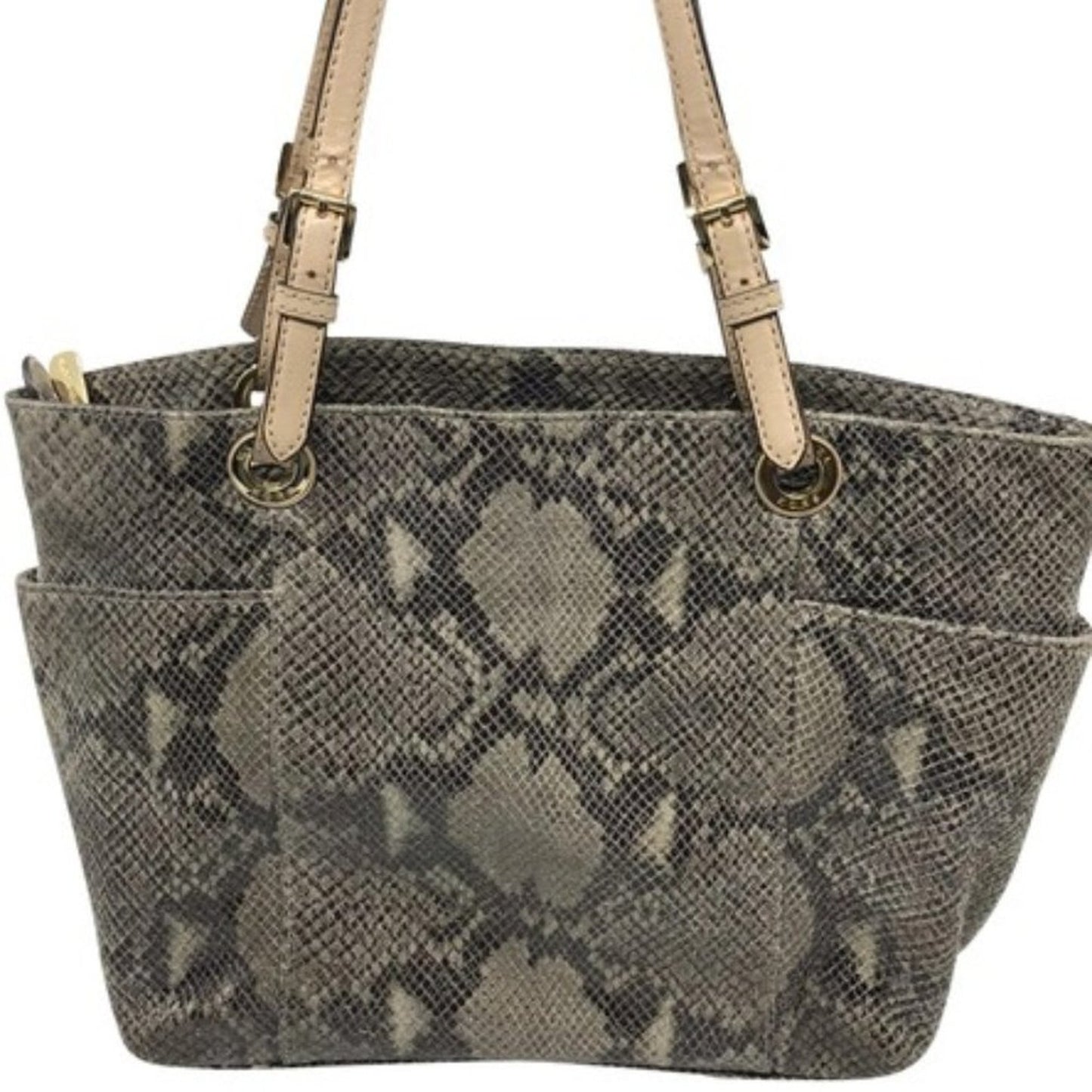 Michael Kors Gray Tan Snake Print Leather Tote Bag