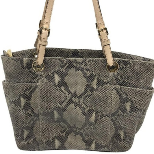 Michael Kors Gray Tan Snake Print Leather Tote Bag