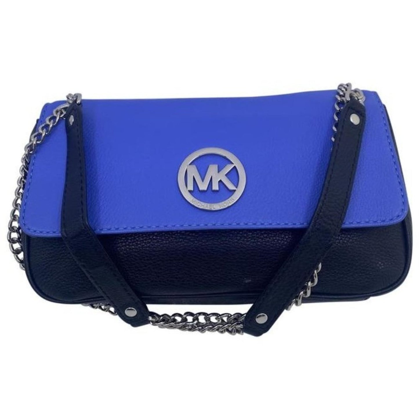 Michael Kors Flap Fulton Chain Shoulder Purse Blueblack Leather Cross Bo…