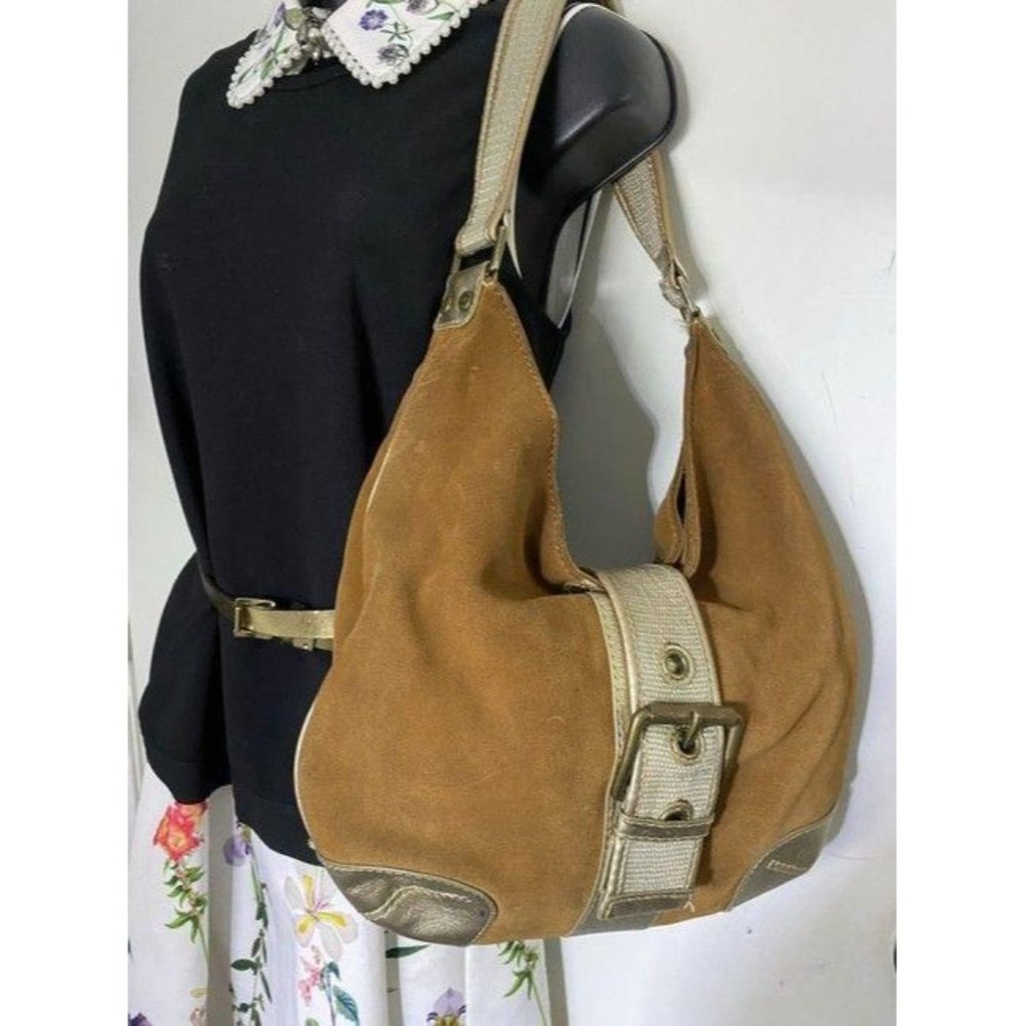 michael kors orange silver suede leather hobo bag