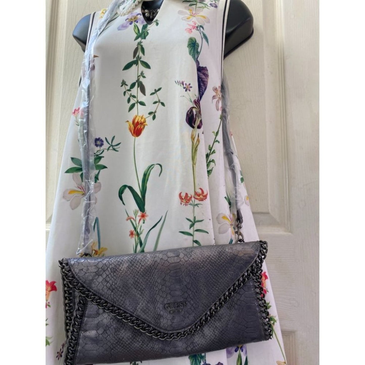 Guess Gray Snakeskin Faux Leather Shoulder Bag