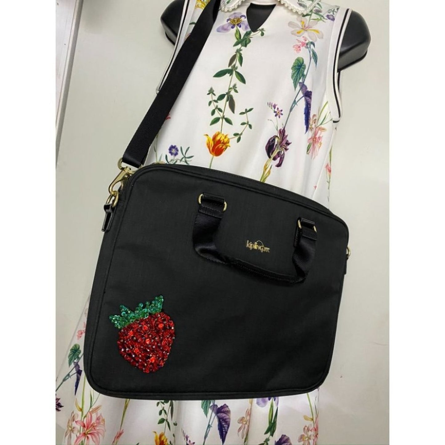 Kipling w/Customized Appliqués Large Blue Tote Bag