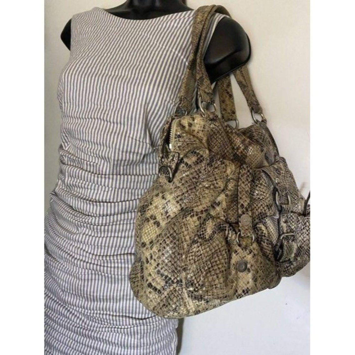 michael kors bag snake print beige leather tote