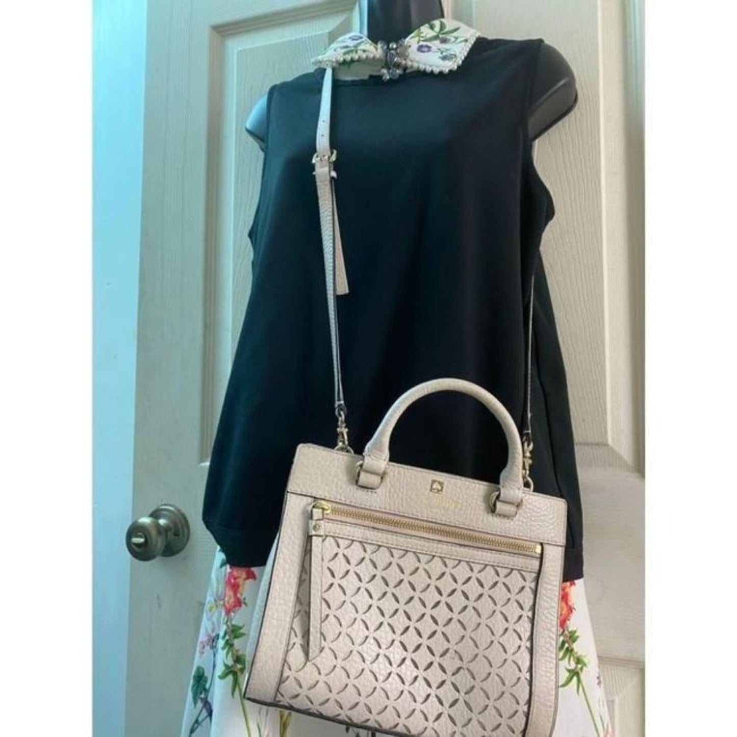 kate spade medium handbag w strap white leather cr