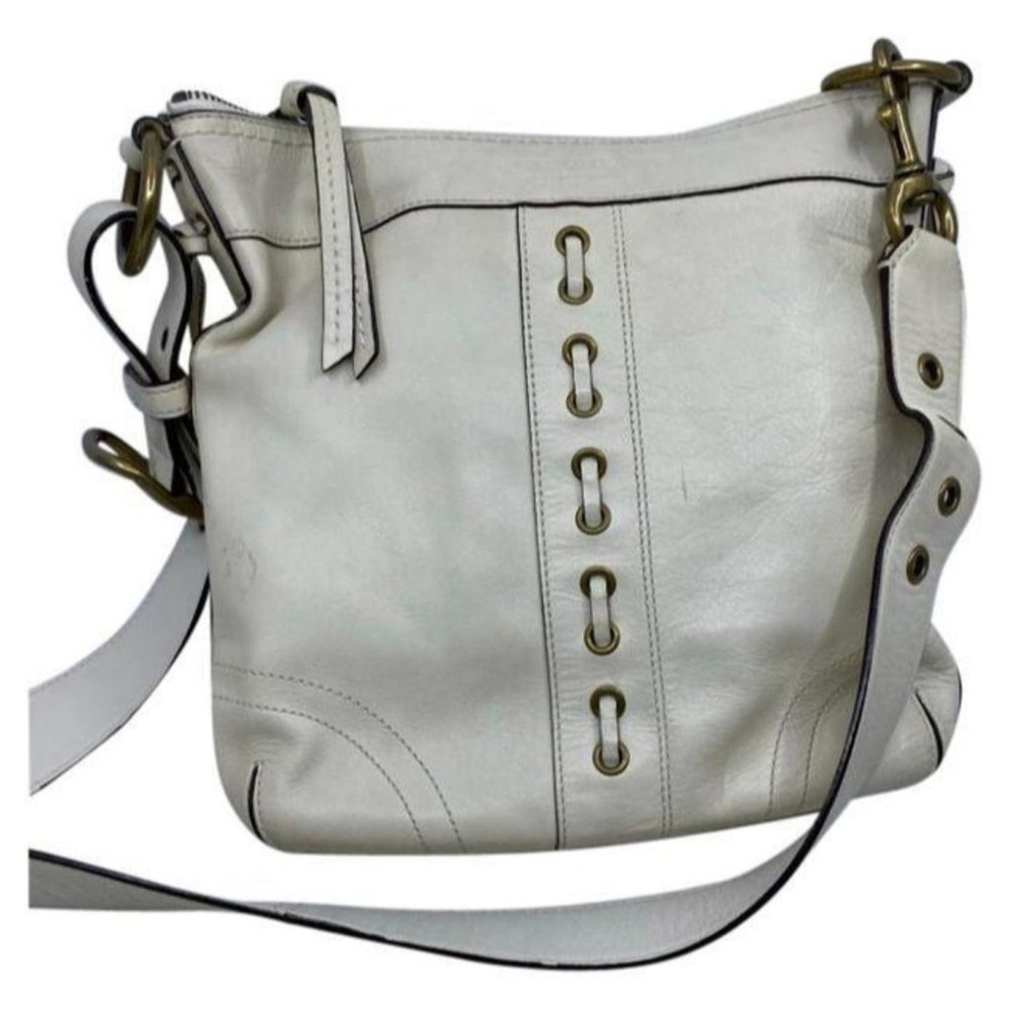 coach medium w adjustable strap white leather cros