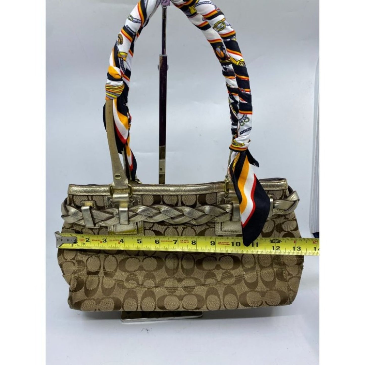 Coach Tan Silver Hand Bag Customized Embellishment