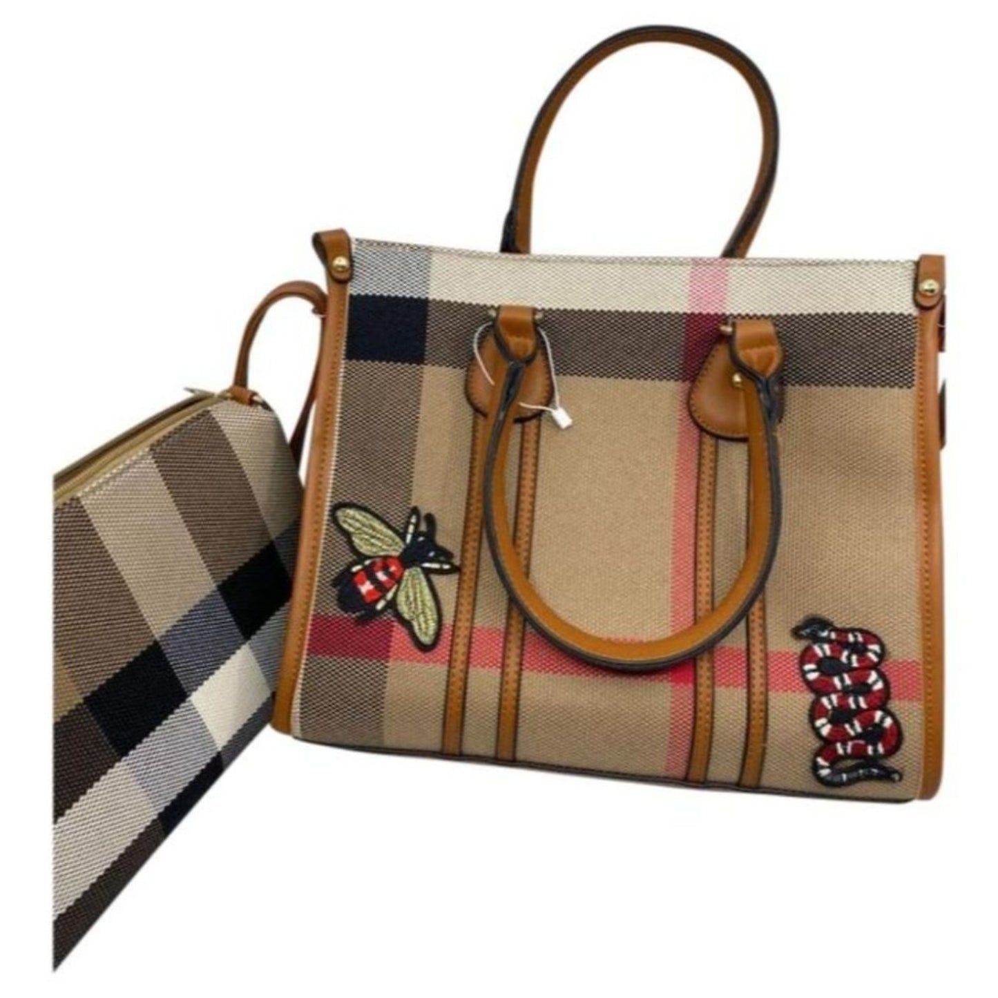 NWT! ClosetsNYC Large Plaid Tote Bag w/ Crossbody