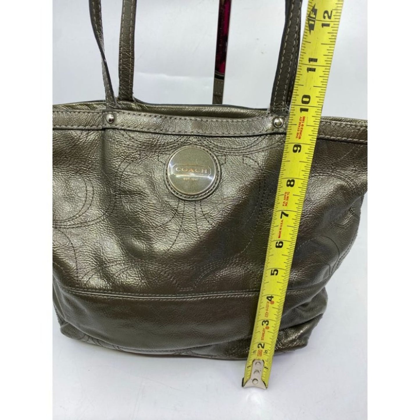 COACH LG Patent Leather Silver Gold Shoulder Bag
