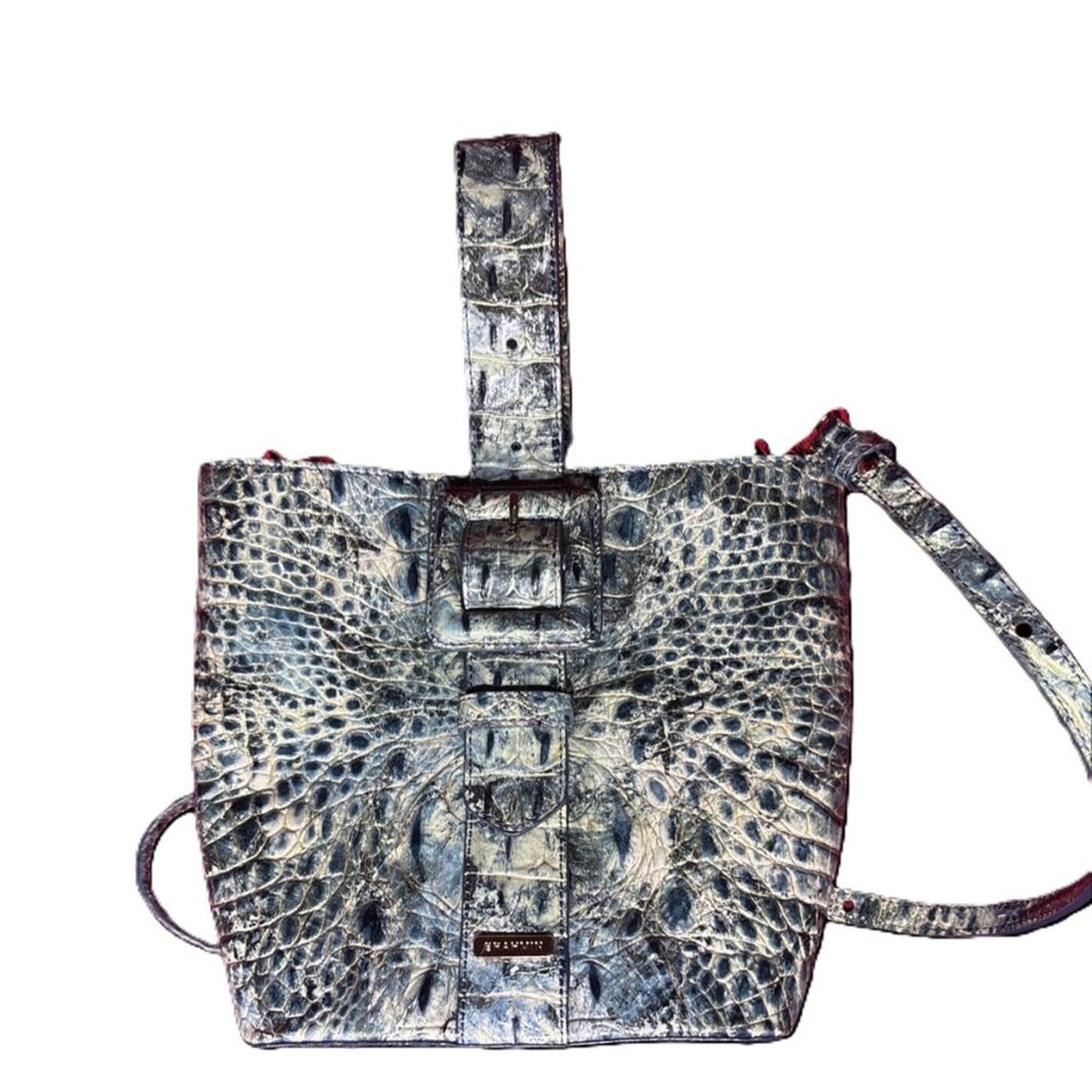 NWOT Brahmin Blue Crocodile Embossed Leather Bucket Bag
