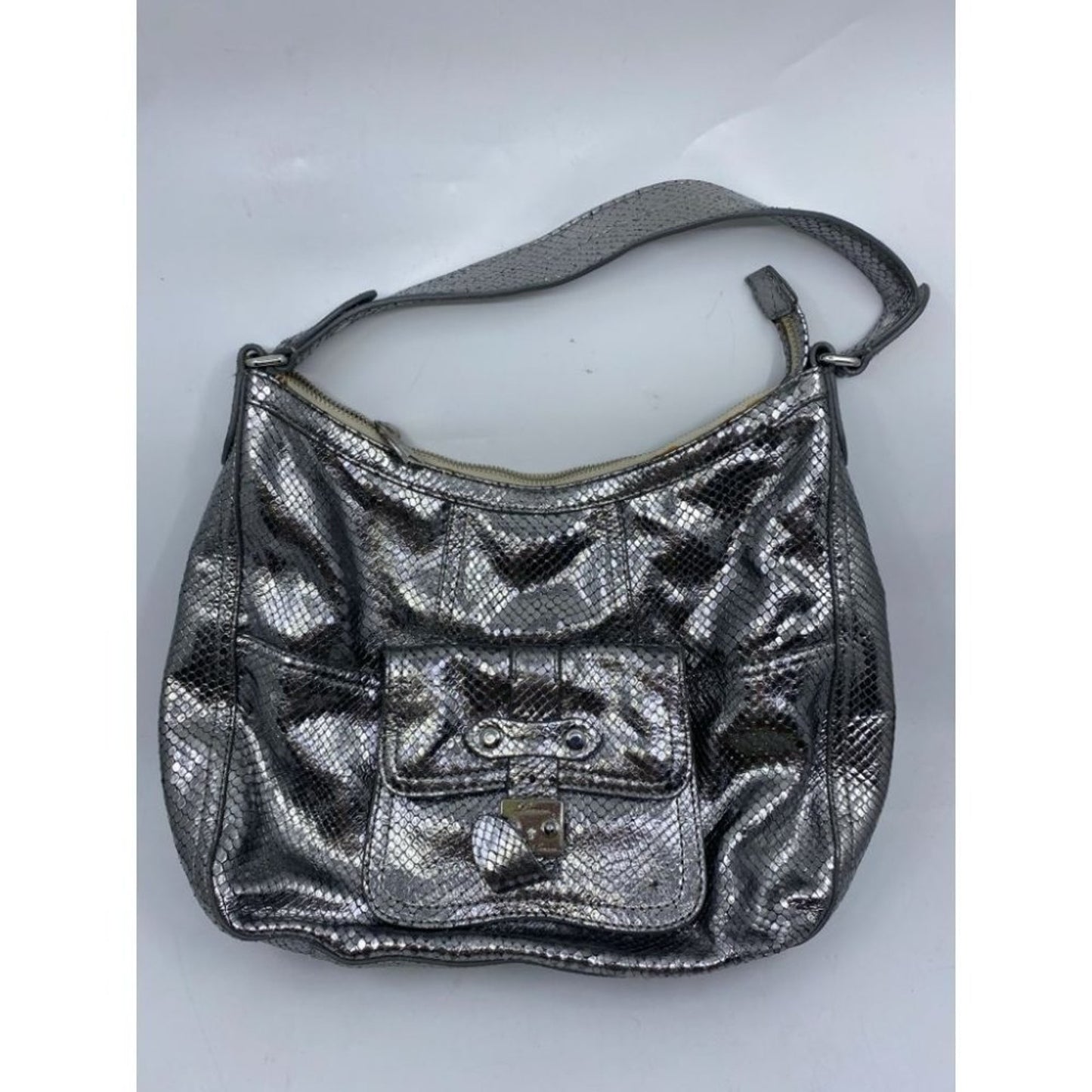 COLE HAAN Silver Snake Print Leather Hobo Bag