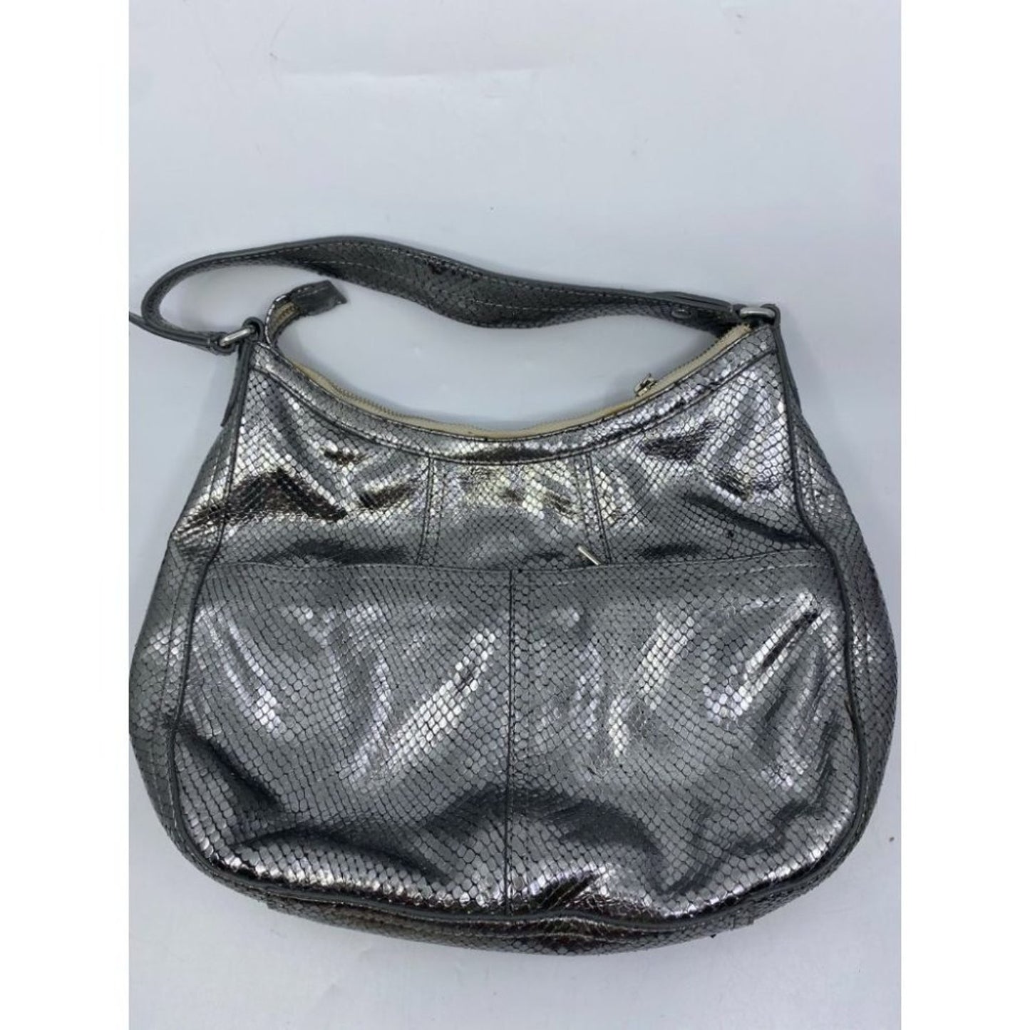 COLE HAAN Silver Snake Print Leather Hobo Bag