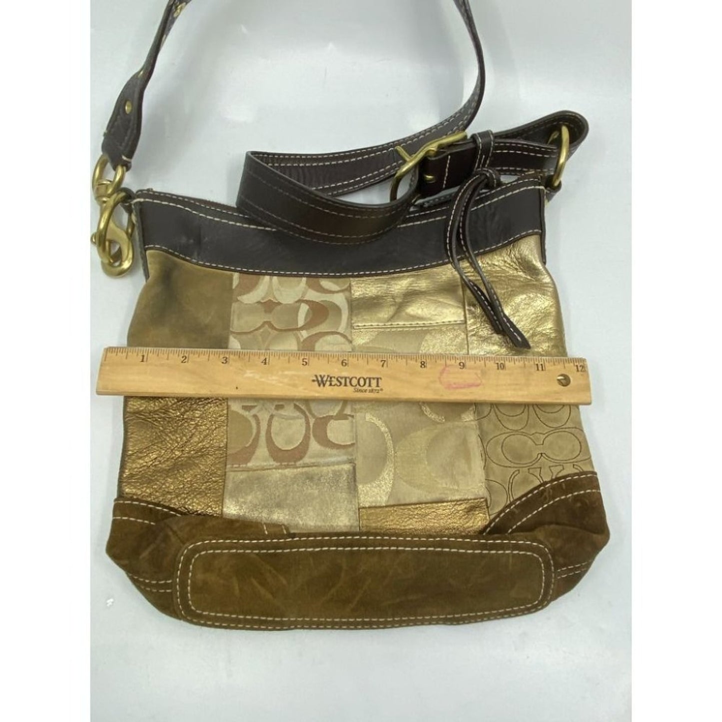 Coach Multi- Fabric Gold Black Patch Shoulder Bag