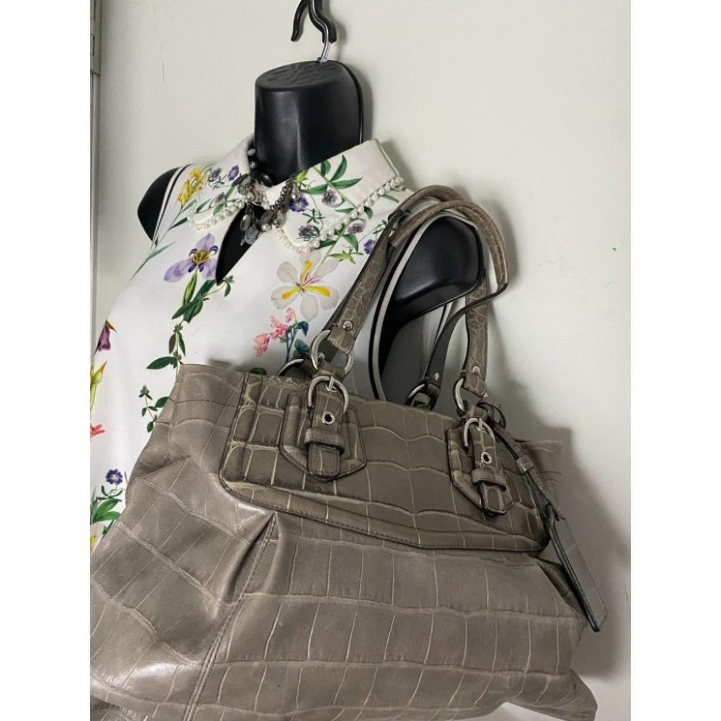 COACH Animal Embossed Leather Gray Shoulder Bag