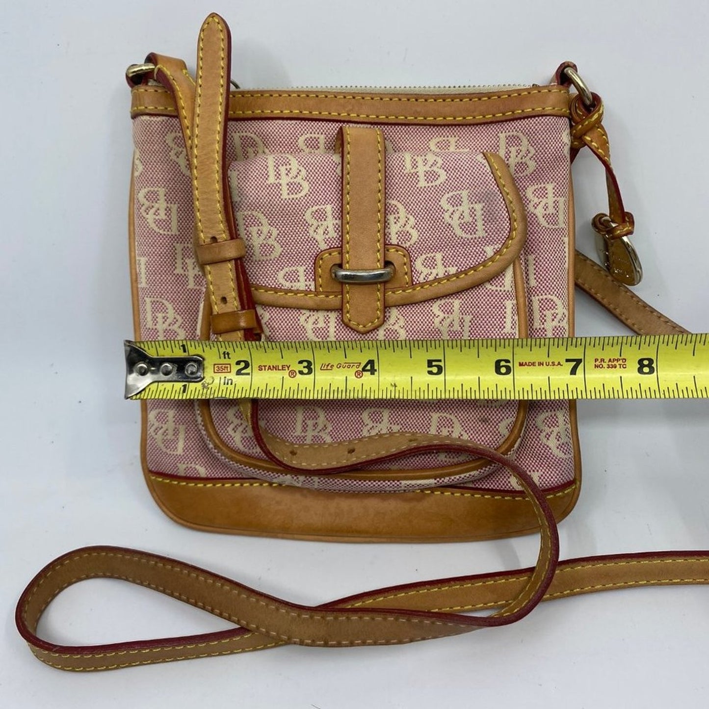Dooney & Bourke Light Red Tan Fabric Crossbody Bag