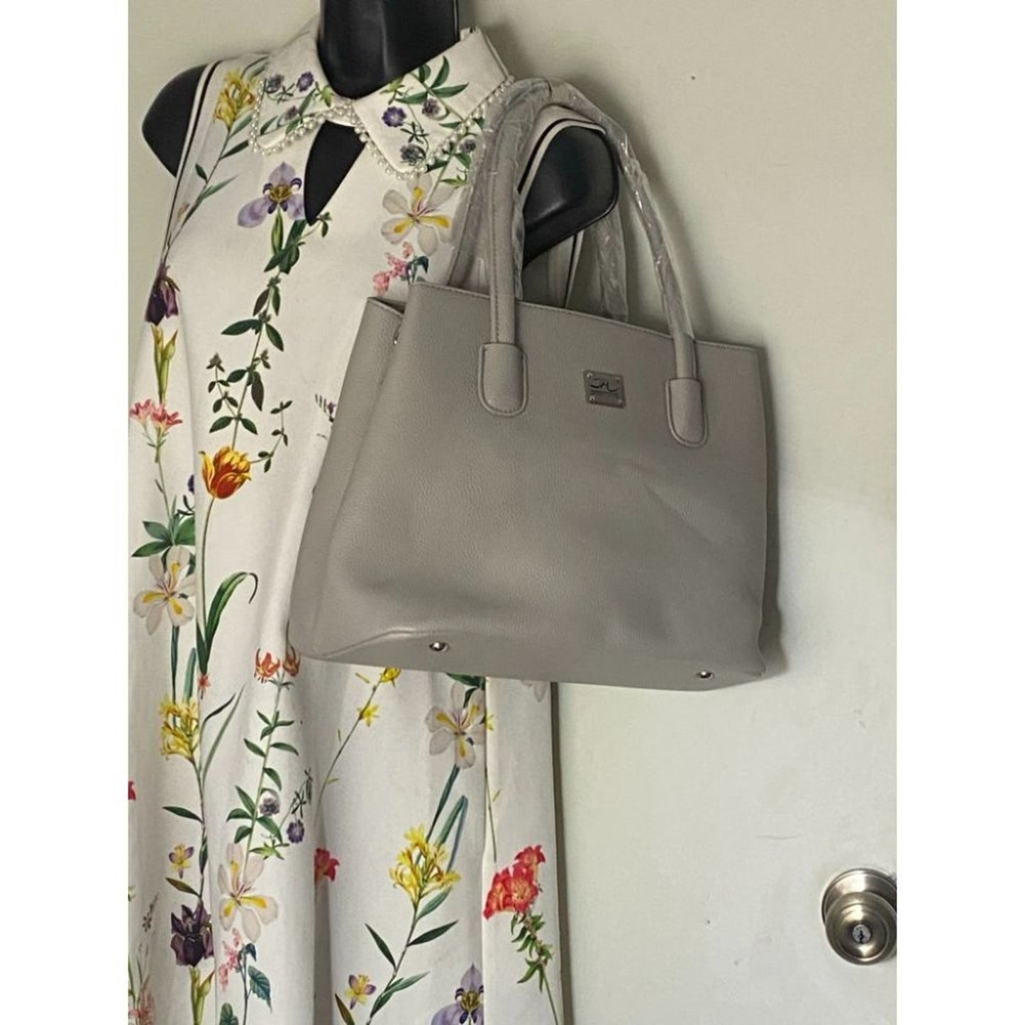 Jessica Moore Gray Large Faux Leather Tote Bag