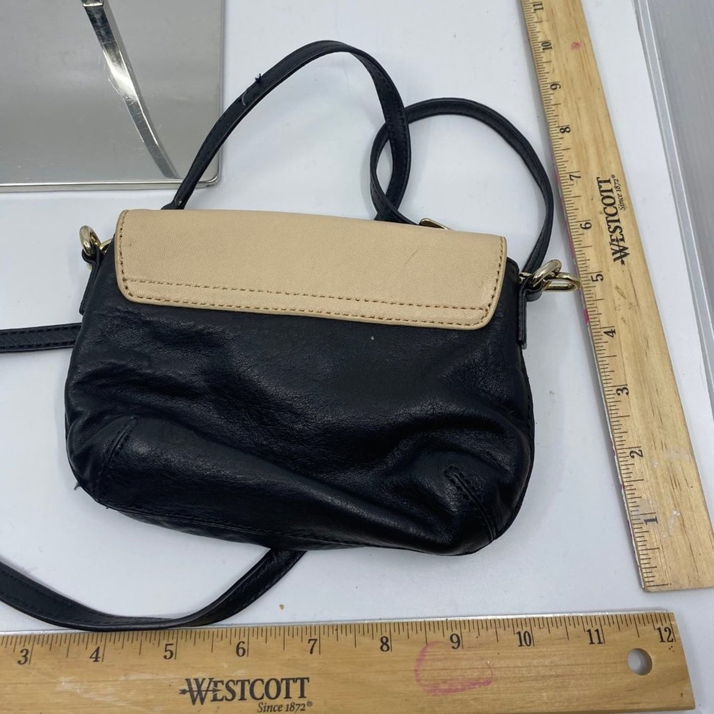 DKNY Tan Black Leather Perfect Size Wristlet