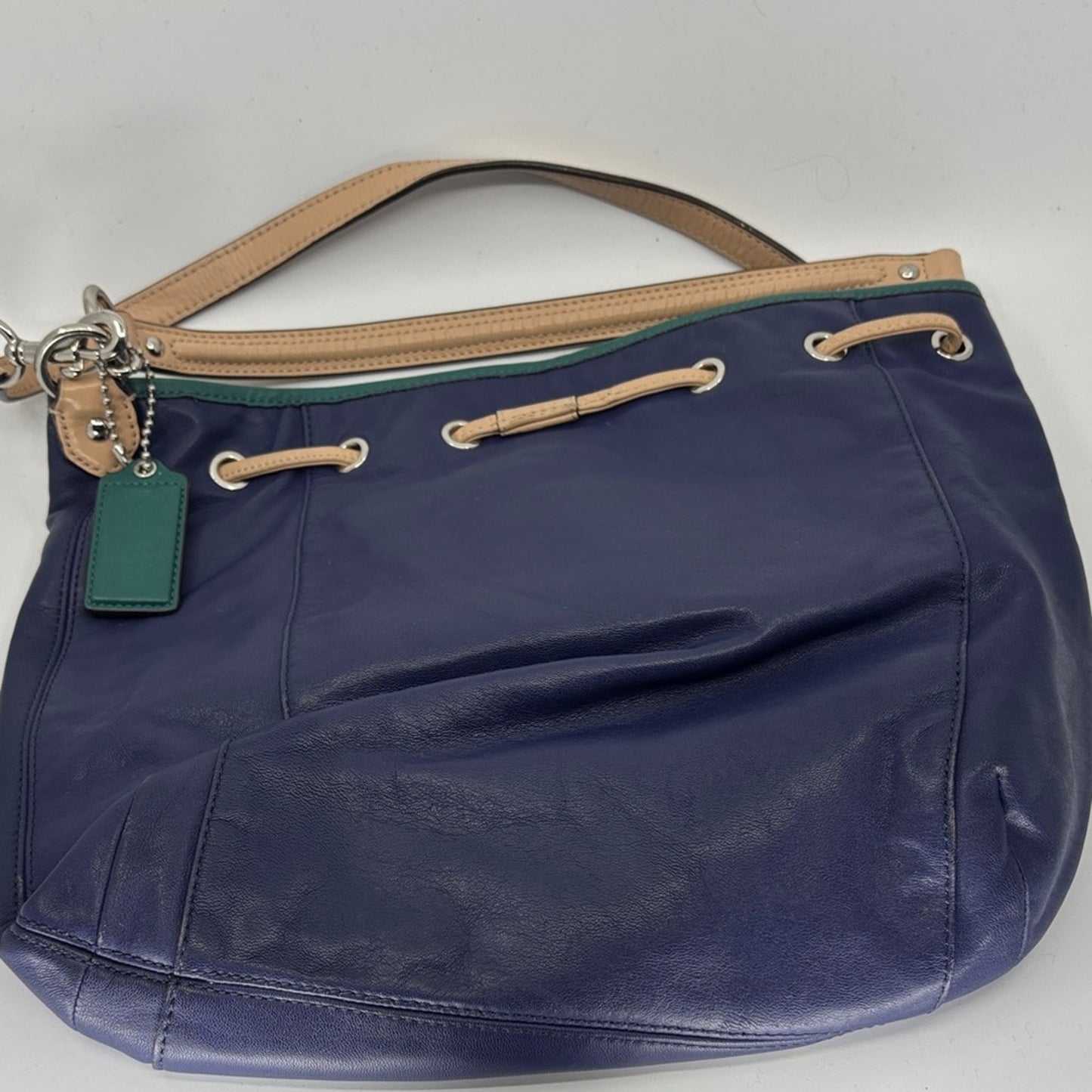 Coach Navy and Green Leather Shoulder Bag