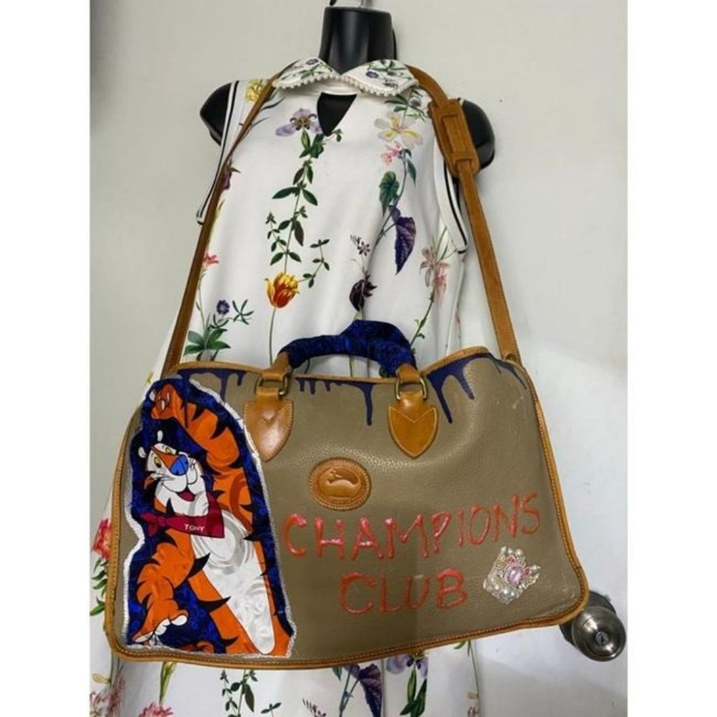 Dooney And Bourke Vintage Large Customized Blue Brown Leather Cross Body…