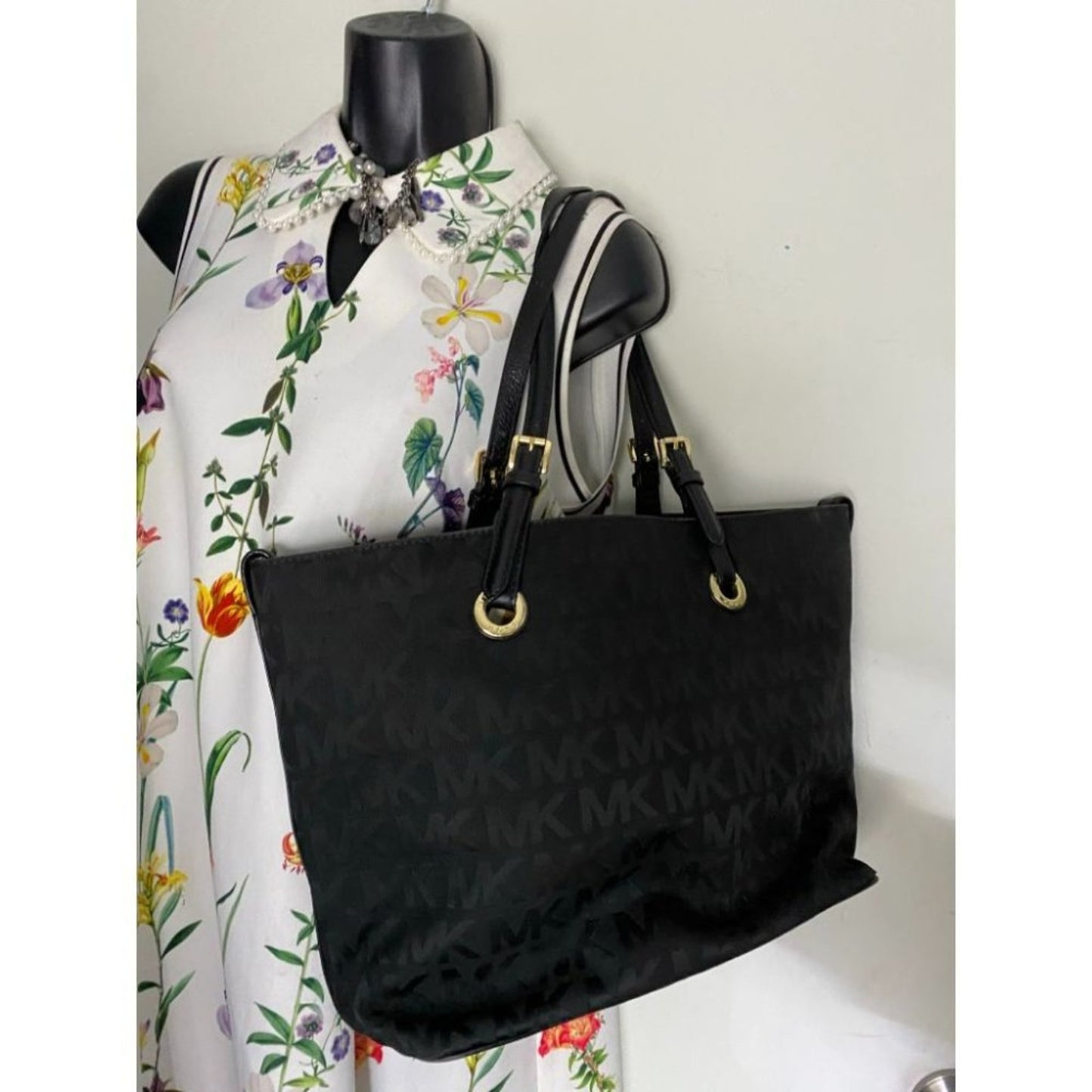 Michael Kors All Over Logo Black Fabric Tote Bag