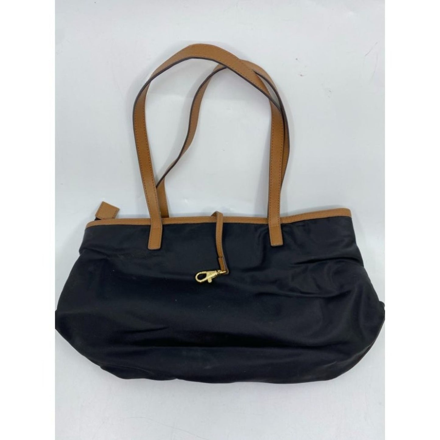 Michael Kors Nylon Black Tan Shoulder Tote Bag LG