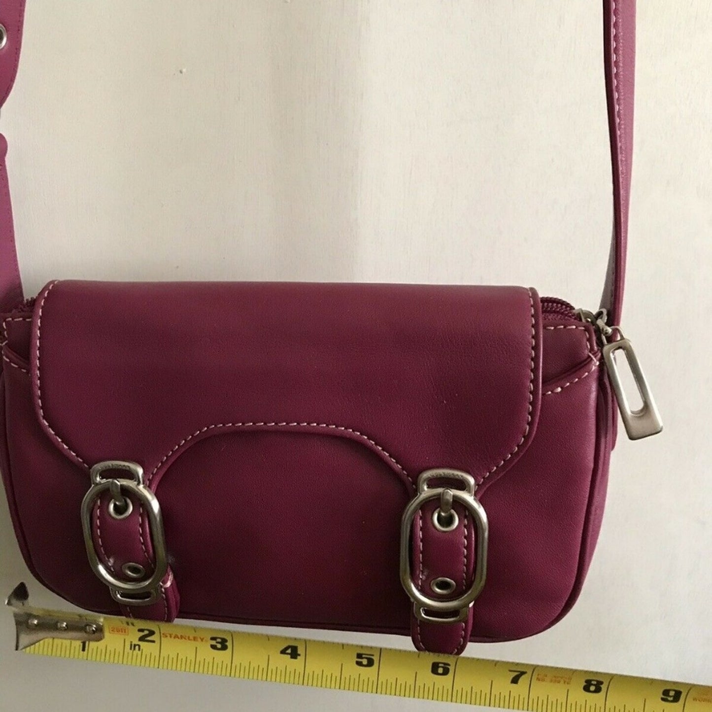 COLE HAAN Small Magenta Leather Crossbody Bag