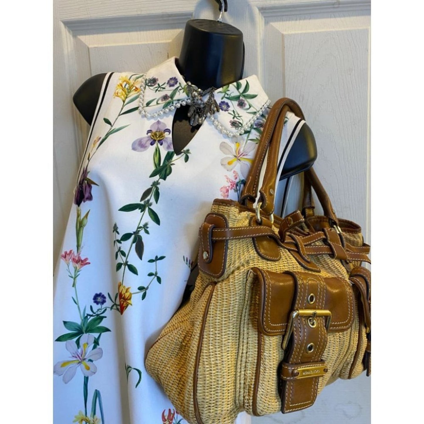 Michael Kors Yellow Brown Woven Tote Bag