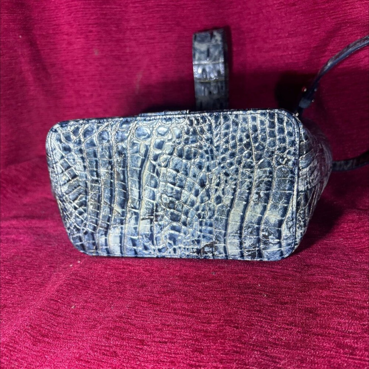 NWOT Brahmin Blue Crocodile Embossed Leather Bucket Bag
