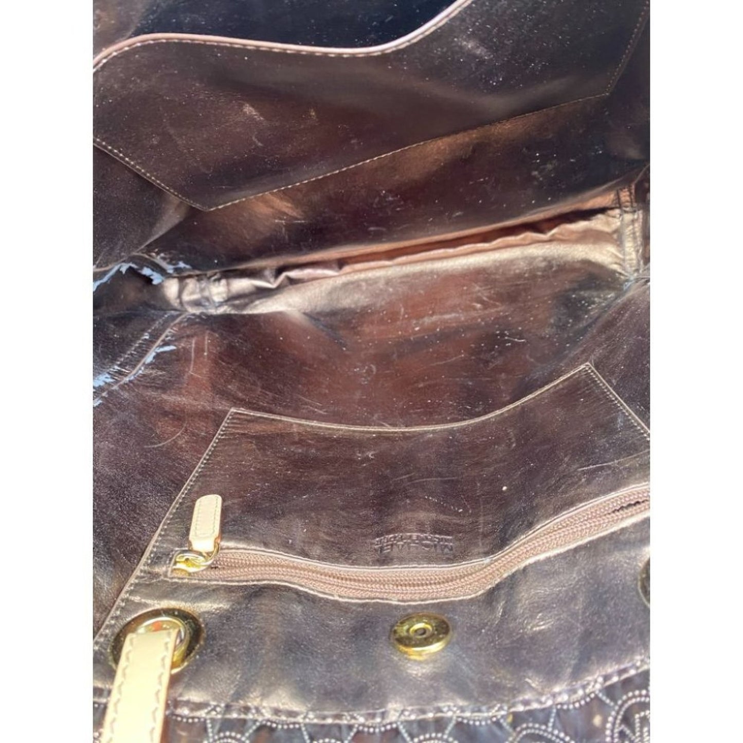 Michael Kors Brown Gold Patent Leather Tote Bag
