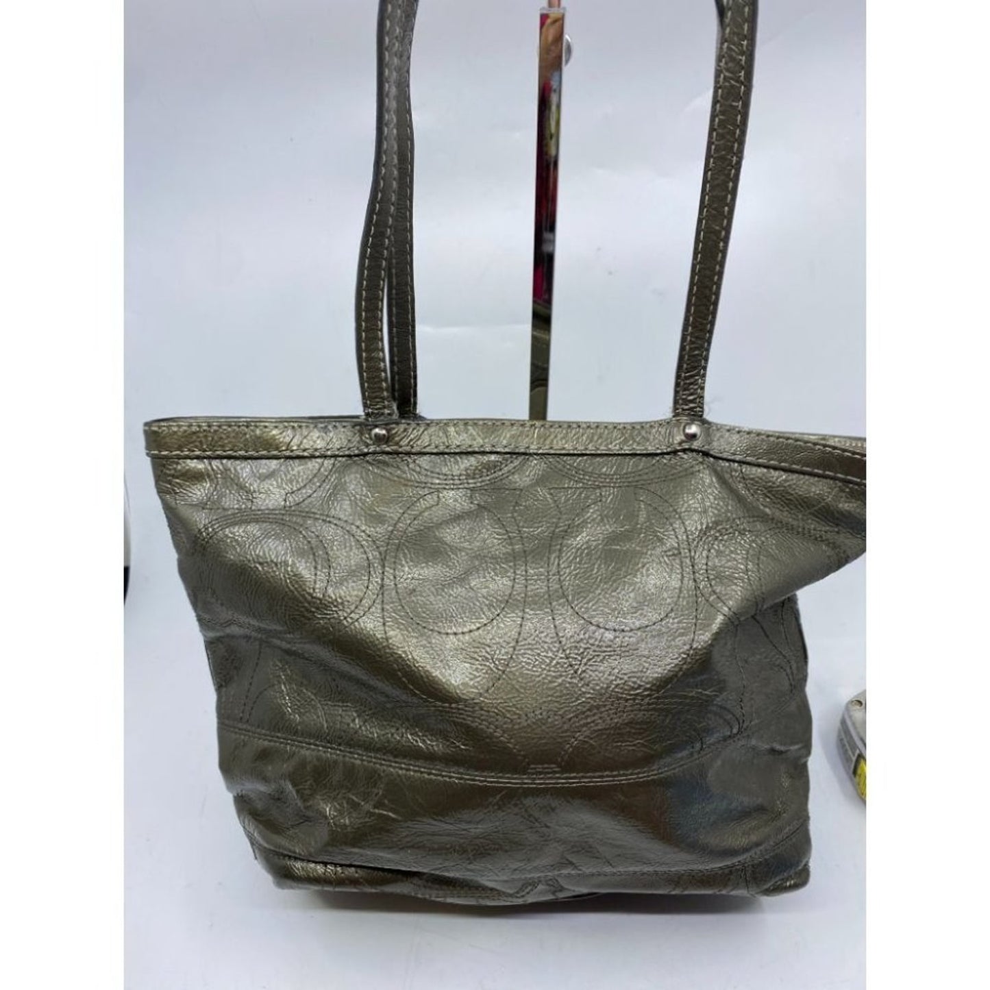 COACH LG Patent Leather Silver Gold Shoulder Bag