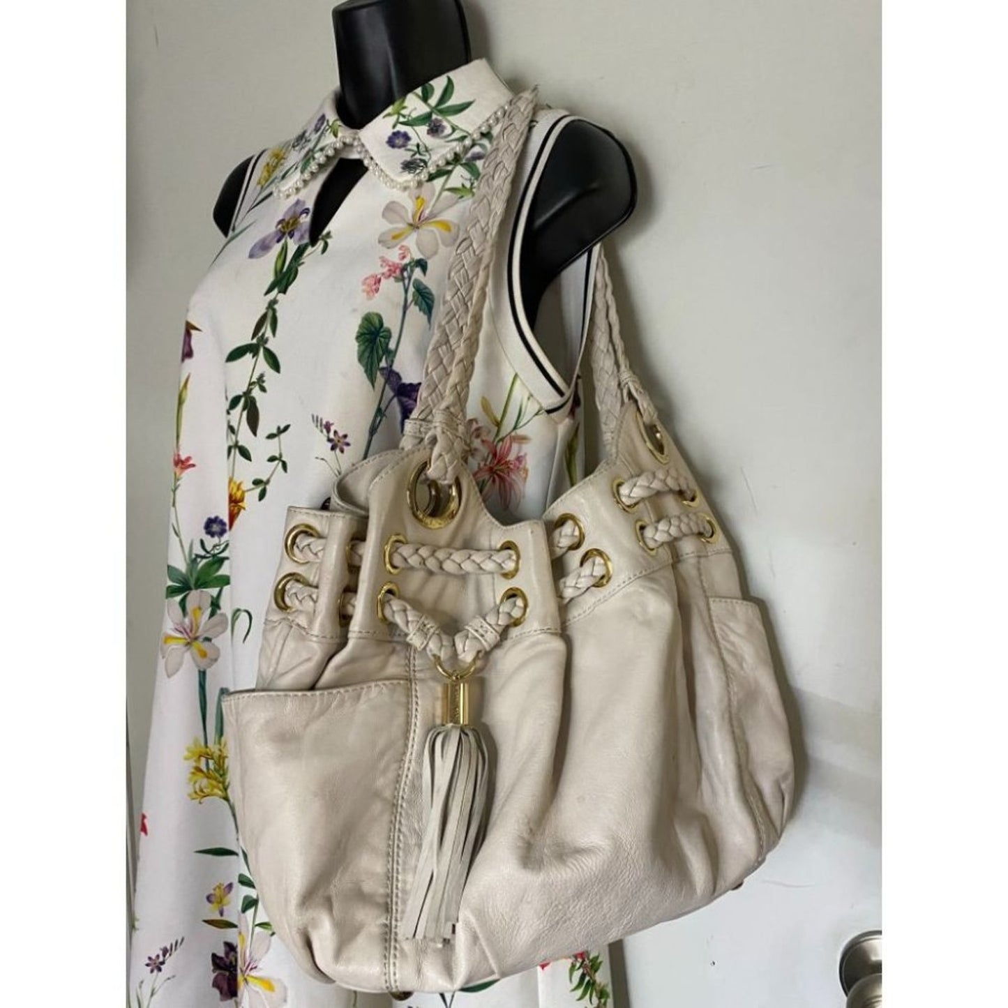 Michael Kors Lamb Leather Cream Shoulder Bag LG/MD