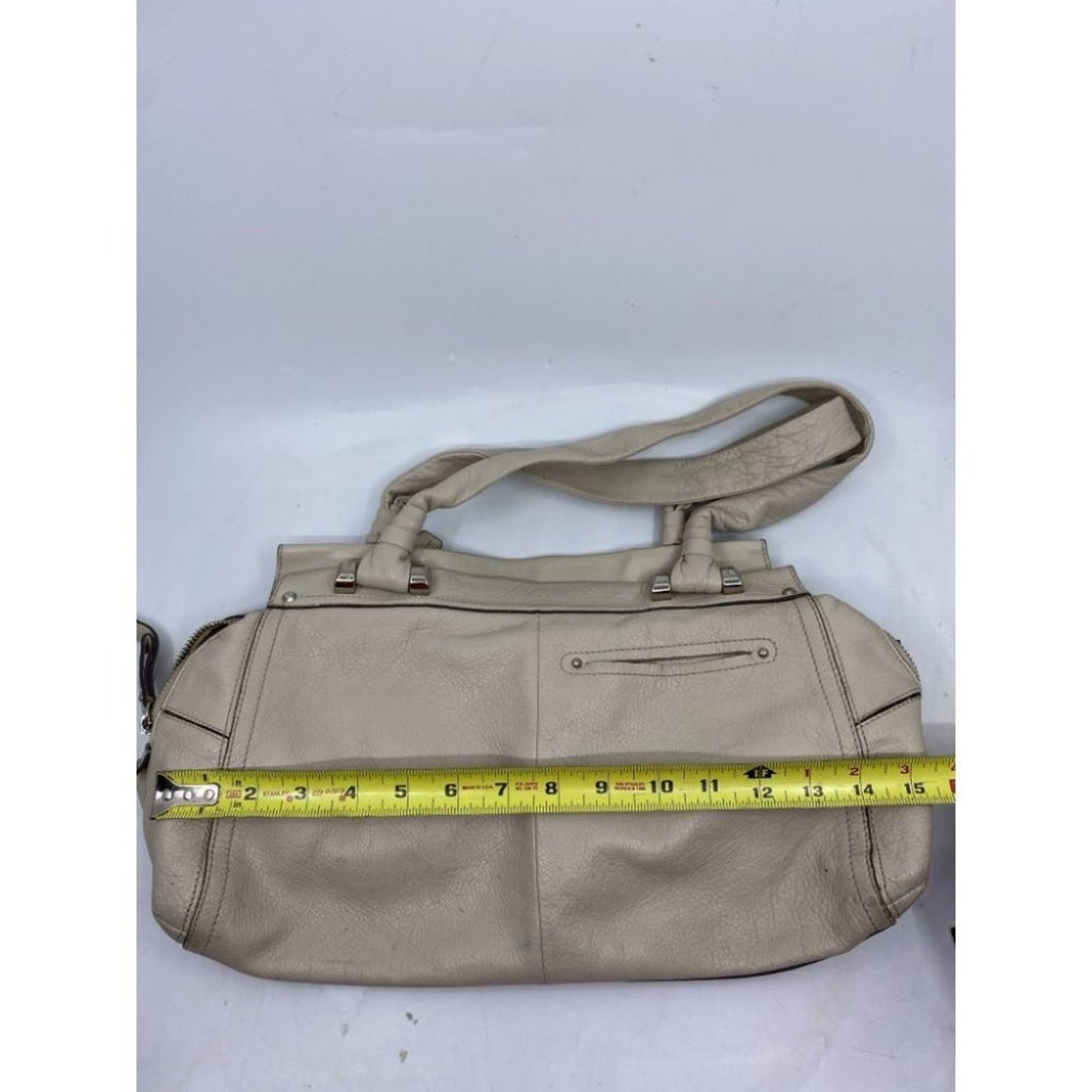 B. makowsky Cream Leather Shoulder Bag
